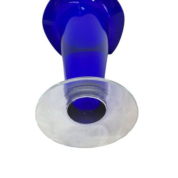 Cobalt Blue Glass Vase Ruffled Tulip Lip Clear Base Hand Blown 8 1/2" x 5 1/2" - Picture 3 of 5